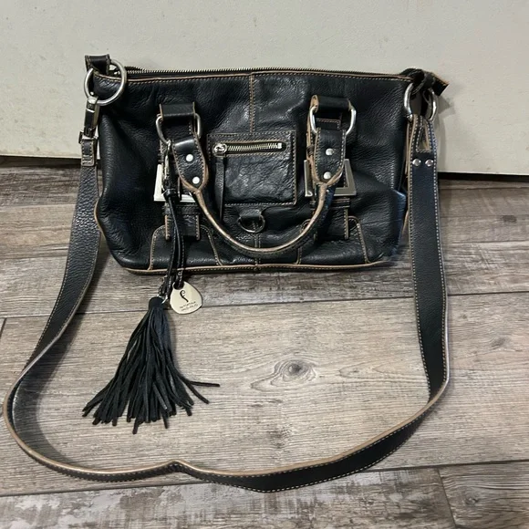 Fortuna Valentino black leather purse bag tote with shoulder strap - Picture 8 of 9